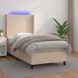 vidaXL Vidaxl - Cama Box Spring Colch&oacute;n Led Cuero Sint&eacute;tico Capuchino 90x190 Cm