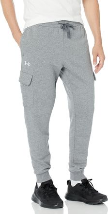 Under Armour Mens Rival Fleece Cargo Jogger Pants, (026) Castlerock Light Heather / / White, Medium Tall