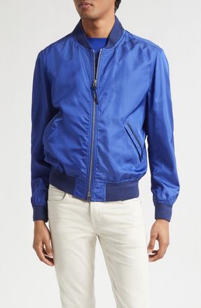 Tom Ford Technical Silk Poplin Bomber Jacket in Royal Blue at Nordstrom, Size 44 Us