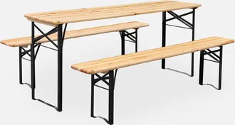 Sweeek Mesa De Madera Y 2 Bancos Plegables Para 6 Personas