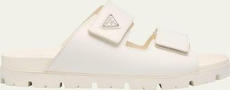 Prada Mens Fussbett Leather Dual-Grip Slide Sandals