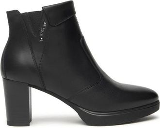 Nero Giardini Zwarte leren enkellaarsjes met blokhak - Dames - Laarzen met Hak - Zwart - 39 EU - Schoenen