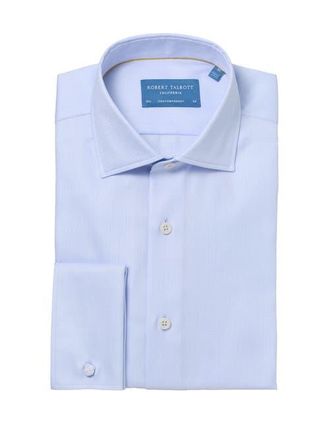 Robert Talbott Reynolds French Cuff Herringbone Contemporary Fit Shirt in Light Blue at Nordstrom, Size 17.5