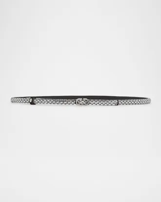 Valentino Garavani VLogo Signature Crystal-Embellished Leather Belt