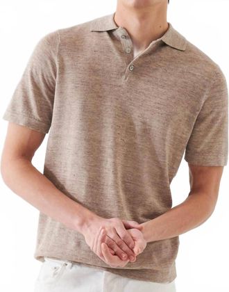 Patrick Assaraf Short Sleeve Linen/ Silk Button Polo In Oat
