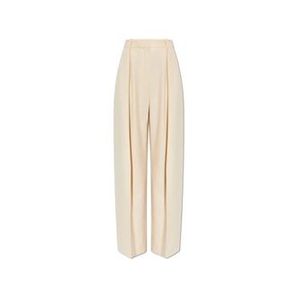 Victoria Beckham Wide Trousers, female, Beige, Size: 2XS Pleated Trousers