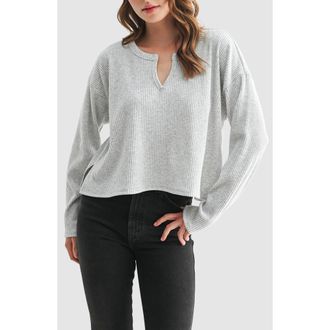 Lush Split Neck Long Sleeve Ribbed Top in Heather Grey at Nordstrom Rack, Size X-Large