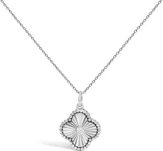 House of Brilliance 10K White Gold Diamond Accent Clover Fluted Pendant Necklace