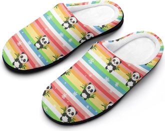 Generic Rainbow Pandas Mens House Slippers Memory Foam Washable Cotton Slip on Home Shoes