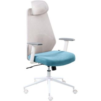 Beliani Office Chair Grey and Teal Mesh Upholstery Adjustable Armrests and Headrest Seat Height Adjustment Swivel Base Tilting Backrest ORYN
