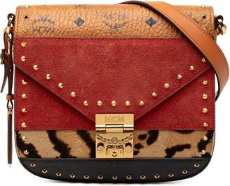 MCM Visetos Monogram Leopard Studs Leather Suede Calf Hair Shoulder Bag
