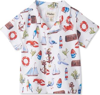 Hatley Kids Painted Seascape Button-Up Shirt in White at Nordstrom, Size 12-18M