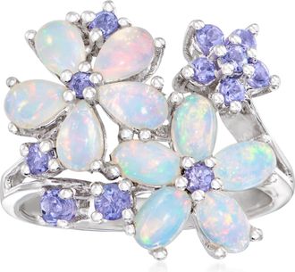 Ross-Simons Opal and Tanzanite Flower Ring in Sterling Silver