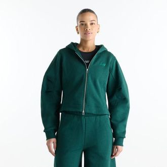 New Balance Mujer Athletics Crafted Fleece Full Zip en Verde, Vell&oacute;n de algod&oacute;n, Talla XL
