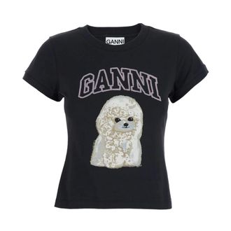 Ganni Dames, Tops, Zwart, Maat: XS Katoen