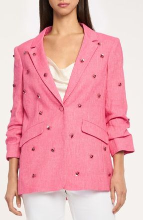 Cinq &agrave; Sept Kylie Embellished Linen & Cotton Blazer in Azalea at Nordstrom, Size 14