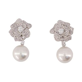 Self Portrait Mini Kristallen Bloem Parel Oorbellen - Dames - Oorbellen - Grijs - ONE Size - Accessoires