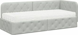 vidaXL Corner Bed Frame with Mattress Light Grey 80 x 200 cm Velvet vidaXL