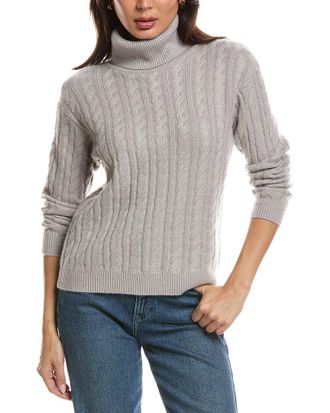 The Cashmere Project The Cashmere Project Lurex Twisted Cable Turtleneck Cashmere-Blend Sweater