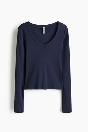 H&M Baumwollshirt mit V-Ausschnitt - Blue