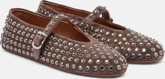 Alaia Embellished suede Mary Jane flats