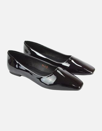 XY London Womens XY London Womens/Ladies Maci Patent Faux Leather Square Toe Ballerina Flats - Black - Size: 5