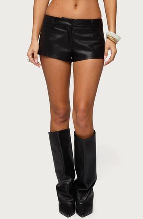 Edikted Melaney Faux Leather Micro Shorts in Black at Nordstrom, Size X-Large