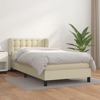 vidaXL Vidaxl - Cama Box Spring Con Colch&oacute;n Cuero Sint&eacute;tico Crema 100x200 Cm