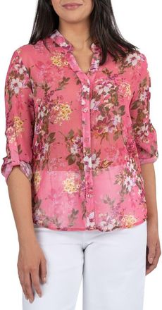 Kut from the Kloth Jasmine Chiffon Button-Up Shirt in Quartu Bouquet Pink Olive at Nordstrom Rack, Size X-Small