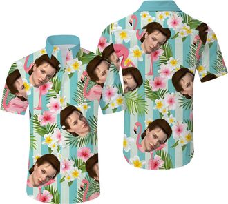 Generic Custom Hawaiian Shirt with Face Picture for Men Personalized Tropical Summer Beach Casual Short Sleeve Button Down Shirts (UK, Alpha, 3XL, Regular, Re