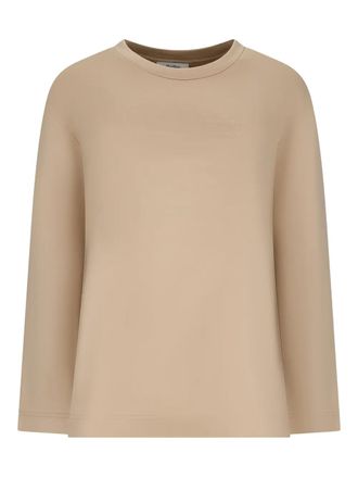 Max Mara long-sleeves embossed-logo sweatshirt - women - Cotton/Elastane/Silk - M - Neutrals