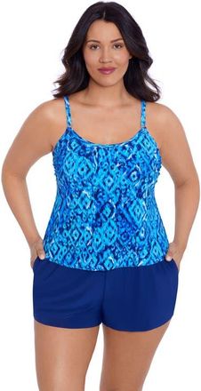 Trimshaper Farrah Scoopneck Swim Romper with Pockets in Bali Brocade at Nordstrom, Size 12