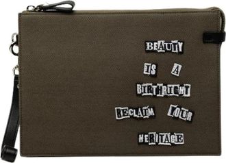 Valentino Pre-owned Geborduurde Canvas Clutch - Dames - Vintage Clutch - Groen - ONE Size - Leer - Vintage