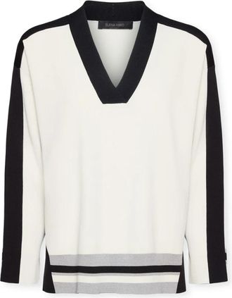 Elena Miro Viscose Blend Colour Block Jumper - Dames - V-hals truien - Wit - S - Nylon - Truien & Vesten