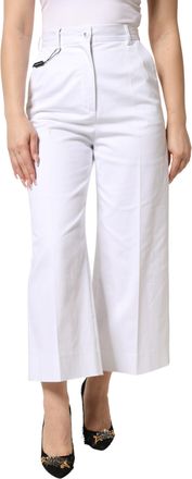 Dolce & Gabbana White Cotton High Waist WideLeg Cropped Womens Pants