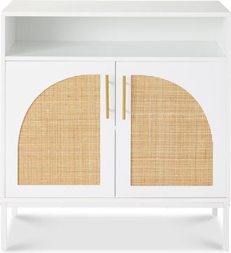 Best Choice Products Arched 2-Door Rattan Cabinet, Sideboard, Buffet, w/ Cord Cutout, Adjustable Storage Shelf
