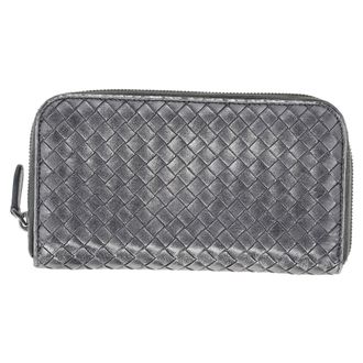 Bottega Veneta Bottega Veneta Intreciatto Gevoerd Portemonnee in Metallic Zilver Leer