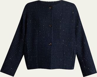 Kiton Paillette Tweed Collarless Jacket