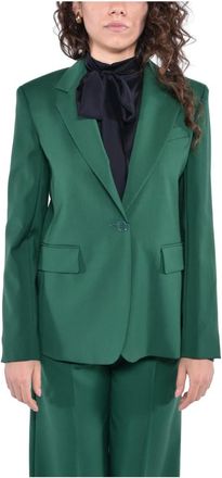 Max Mara Jassen, Dames, Groen, 2Xs, Wol, Wollen Stretch Blazer met Inkeping Revers