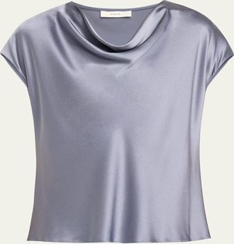 Vince Cowl-Neck Cap-Sleeve Satin Blouse