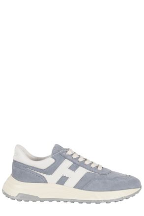 Hogan Denim Blue Hyperlight Laced Embossed-H Leather Sneakers