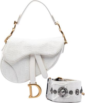 Dior Pre-owned Dior Mini Oblique Embroidered Canvas Saddle Bag Ladies NU9PV12K5FC9LBN0