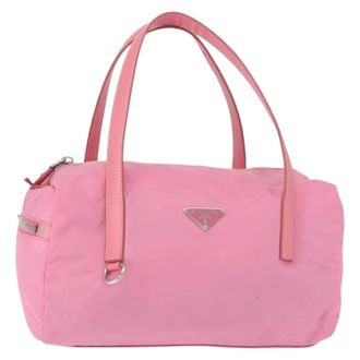Prada Side Pocket Convertible Duffle Tessuto Pink Nylon Handbag (Pre-Owned)
