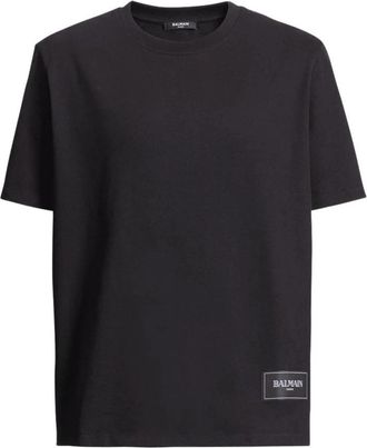 Balmain Logo Patch Katoenen T-shirt - Heren - T-shirts - Zwart - M - Katoen - Tops