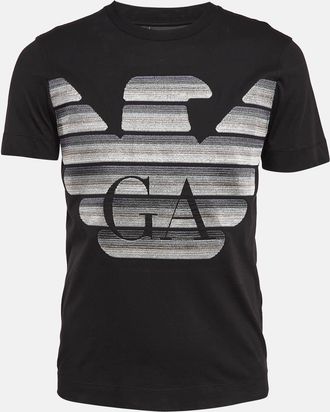 Emporio Armani Black Embroidered Logo Cotton Knit T-Shirt