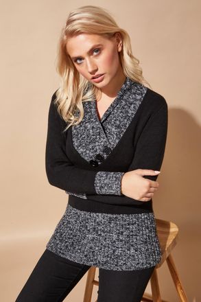 Roman V-Neck Overlap Button Detail Longline Jumper
