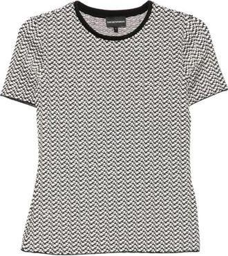 Emporio Armani Trui met korte mouwen in geometrische jacquard jersey - Dames - T-shirts - Zwart - S - Wol - Tops