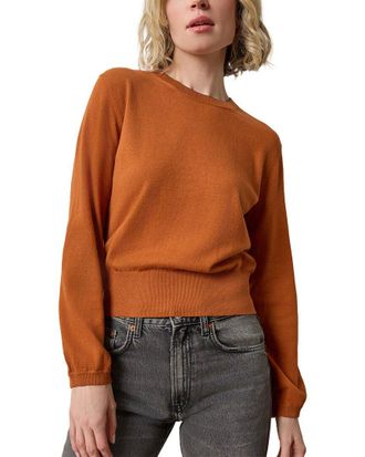 Lilla P Shirred Sleeve Crewneck Linen-Blend Sweater