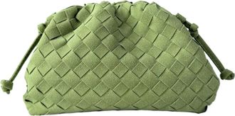 Generic Autumn Winter Handmade Woven Frosted Cloud Shape Fashion Single Shoulder Dumpling Bag Soft Leather Mobile Phone(Cave Green)