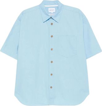Norse Projects Espevik Oversized Faded Pigment Dyed SS Shirt - Heren - Korte mouwen Overhemden - Blauw - M - Polyester - Overhemden